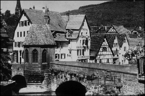 [Old postcard image of Calw. No copyright informationavailable. HHP]