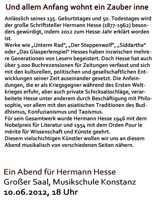 [Announcement of the Musikschule Konstanz as postcard; copyright assumed; HHP 2012]