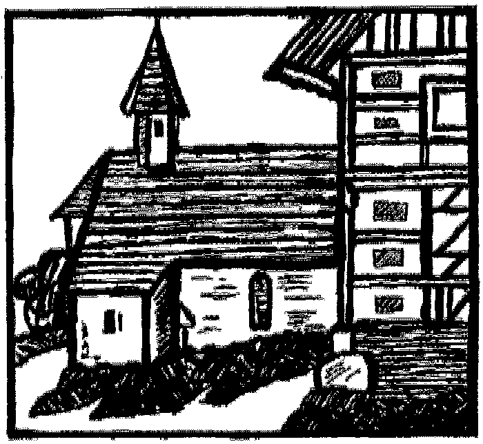 [Section of Hesse's own charcoal drawing of the house, unknown date, © Hesse Erben]]