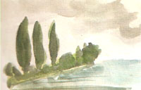 ["Regenwetter" - Farbiges Bild von Hermann Hesse. Copyright Frankfurt a.M.: Suhrkamp Verlag, 1977]
