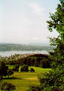 (View overlooking Gaienhofen with Untersee and Switzerland)